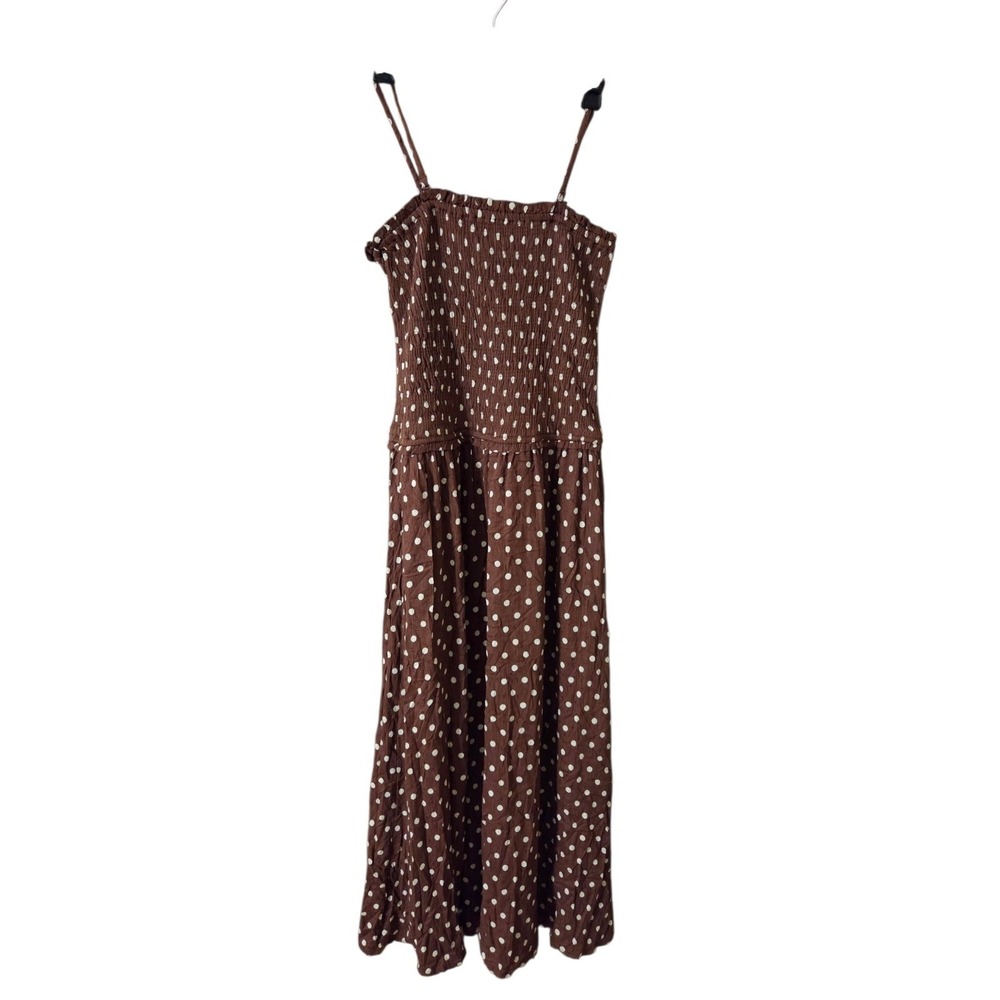 Sim & Sam Chocolate Brown Polka Dot Maxi Dress Smocked Convertible Straps M NWT - Picture 3 of 11